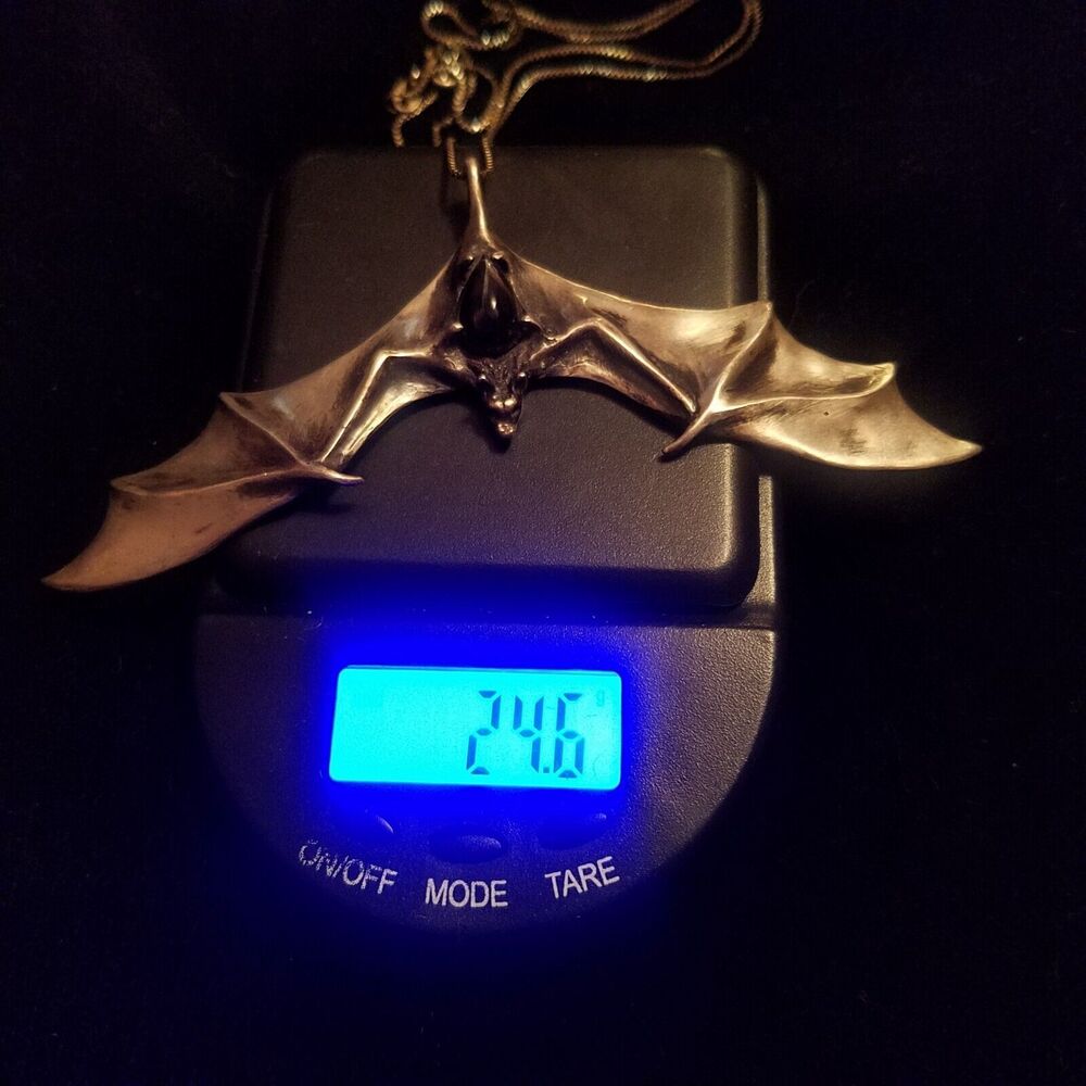 Sterling Silver Bat Pendant w/Black Star Diopside Gemstone, Vampire Goth Gothic - Picture 3 of 10